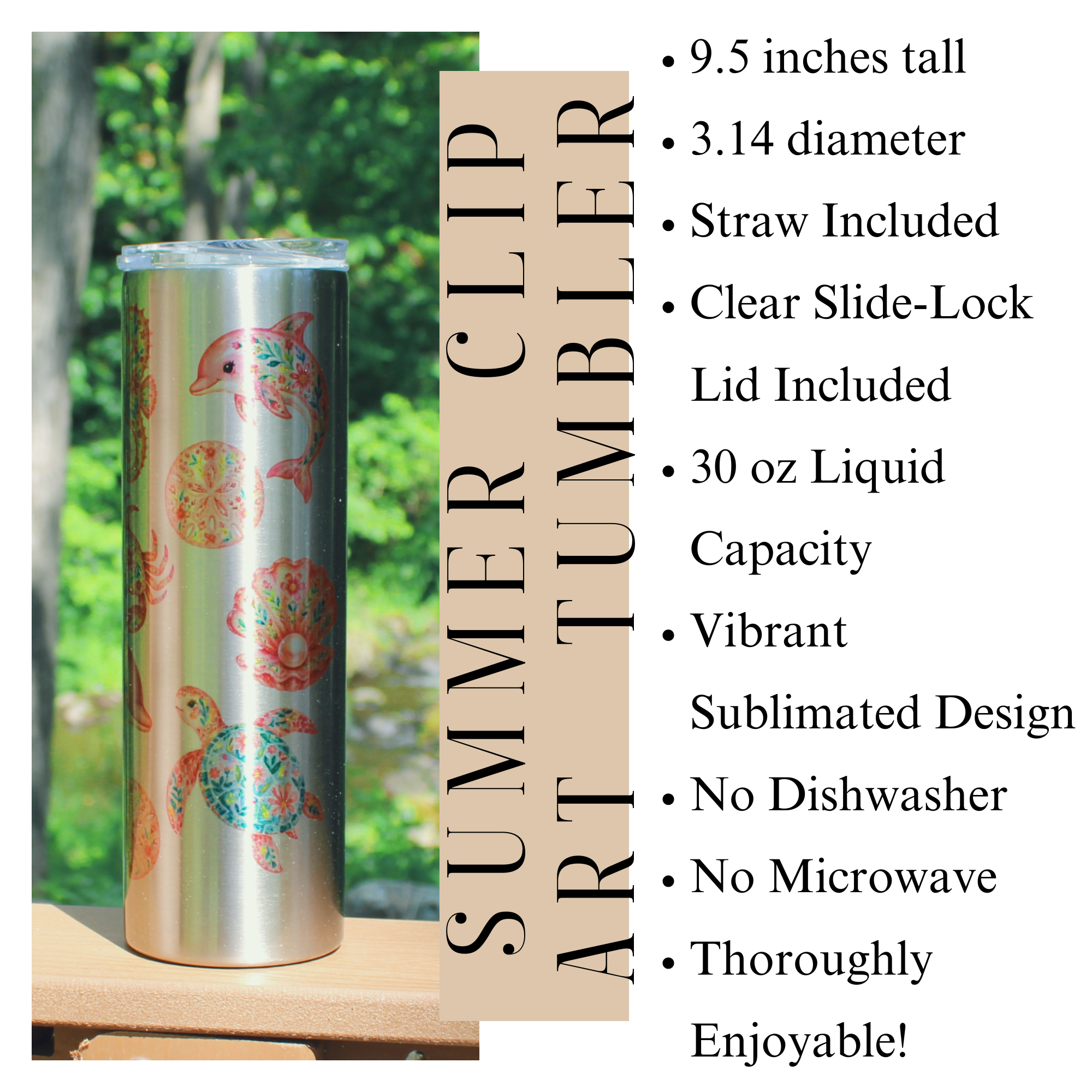 Girly Pink Summer Clipart Stainless Beach Tumbler 30 oz