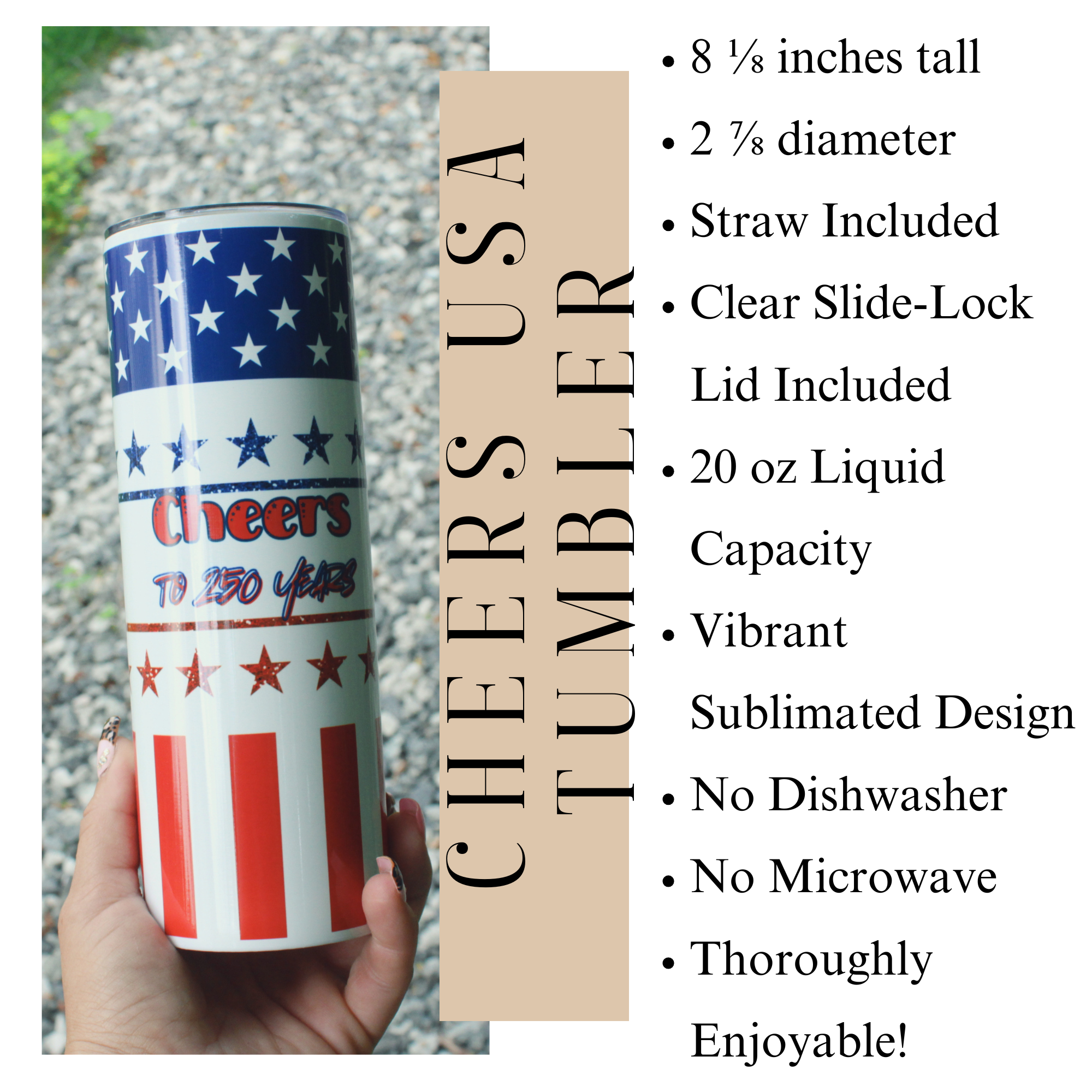 USA Cheers to 250 Years Patriotic Tumbler 20 oz