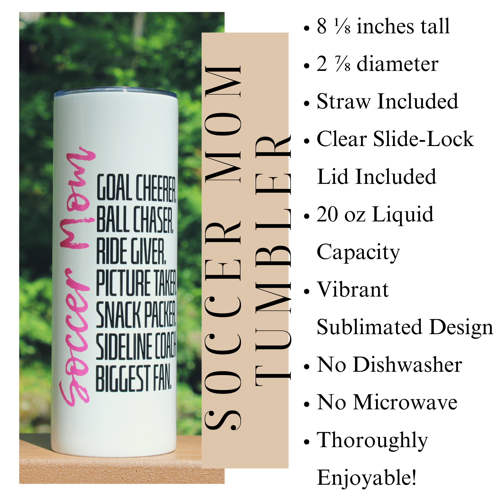 Soccer Mom 20 oz Tumbler with Bows and Soccer Balls