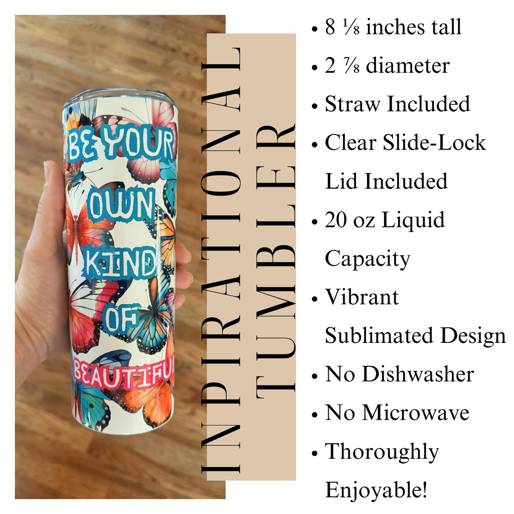 Butterfly Tumbler, 20oz Skinny Tumbler, Colorful Butterflies, Inspirational Art, Motivational, Inspirational Gifts, Summer Tumbler
