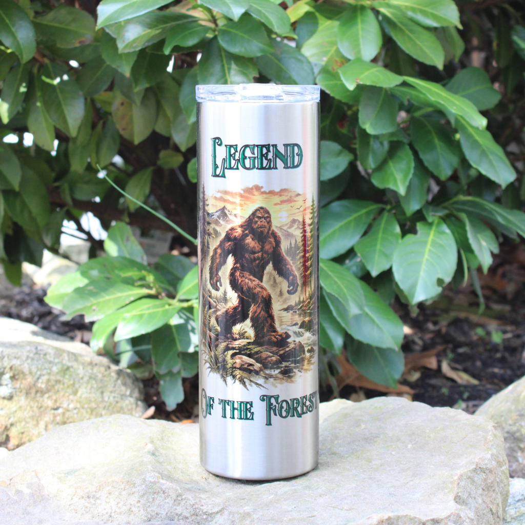 Bigfoot Camping Tumbler, 30 oz Stainless Steel Tumbler, Mythical Creatures for Nature Lovers, Sasquatch Silhouette, Bigfoot Gifts