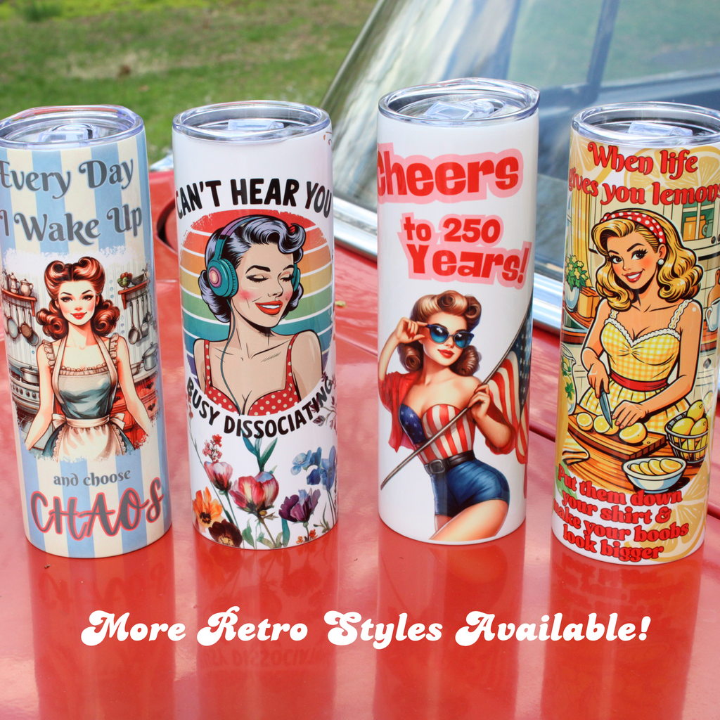 Retro Americana Style 50's Pin Up Girl Patriotic Tumbler Cheers to 250 Years