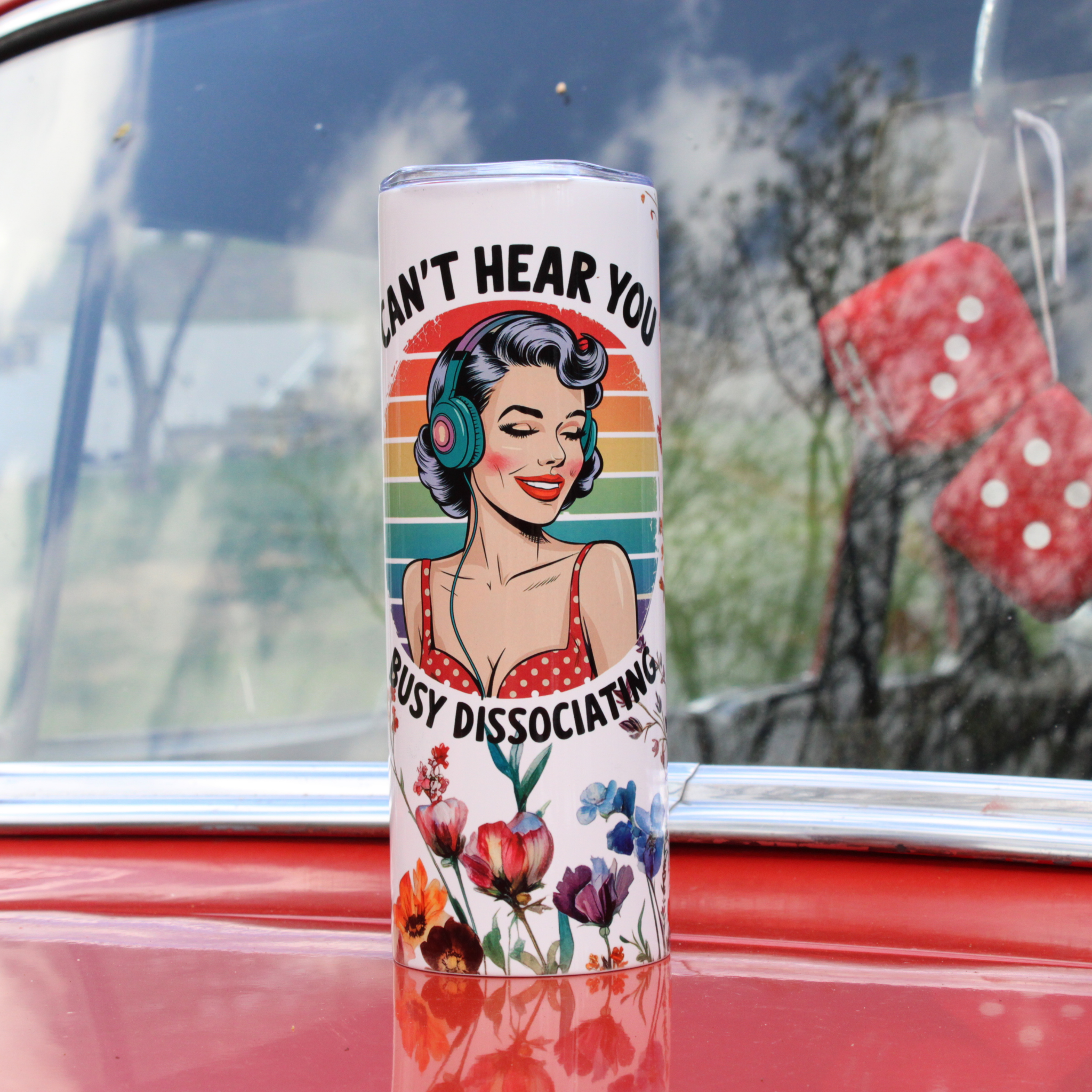 Funny Girl Retro Tumbler, Can't Hear You Busy Dissociating, Funny Gifts for Friends, Retro Accessories, Dark Humor, Mental Health Quotes