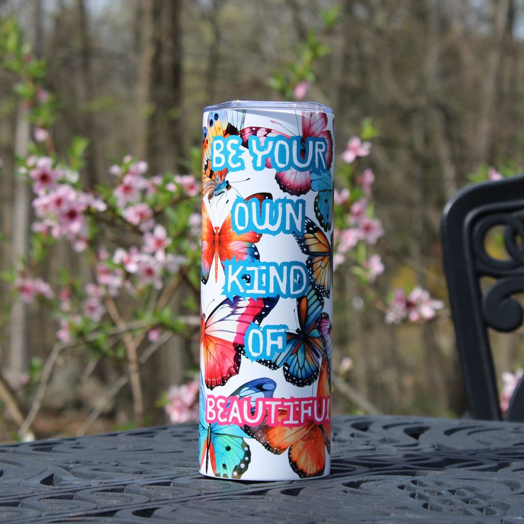 Butterfly Tumbler, 20oz Skinny Tumbler, Colorful Butterflies, Inspirational Art, Motivational, Inspirational Gifts, Summer Tumbler