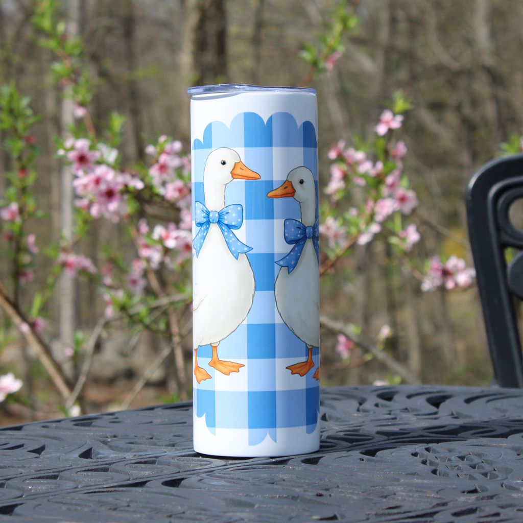 1980's Geese Vintage Inspired 20oz Tumbler, One Silly Goose, Geese with Blue Gingham