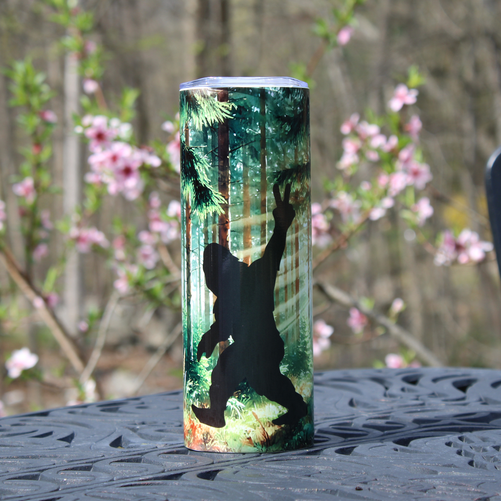 Sasquatch Silhouette Funny Tumbler, Peace Sign, Bigfoot Gifts, Bigfoot Humor Tumbler, Mythical Creatures, Skinny Tumbler, Bigfoot Cup