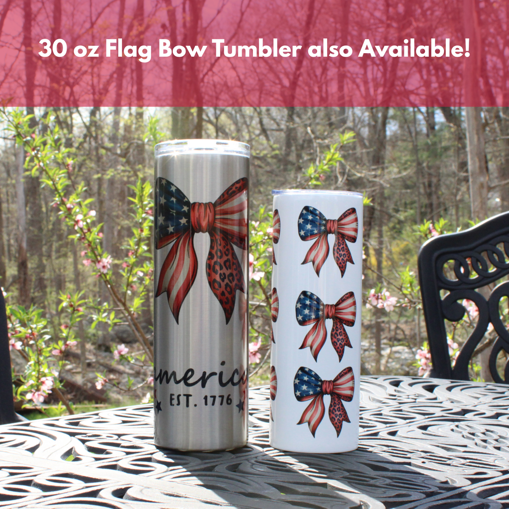 America Est. 1776 Flag Bow 4th of July Summer Girl Fashion 30 oz Patriotic Tumbler