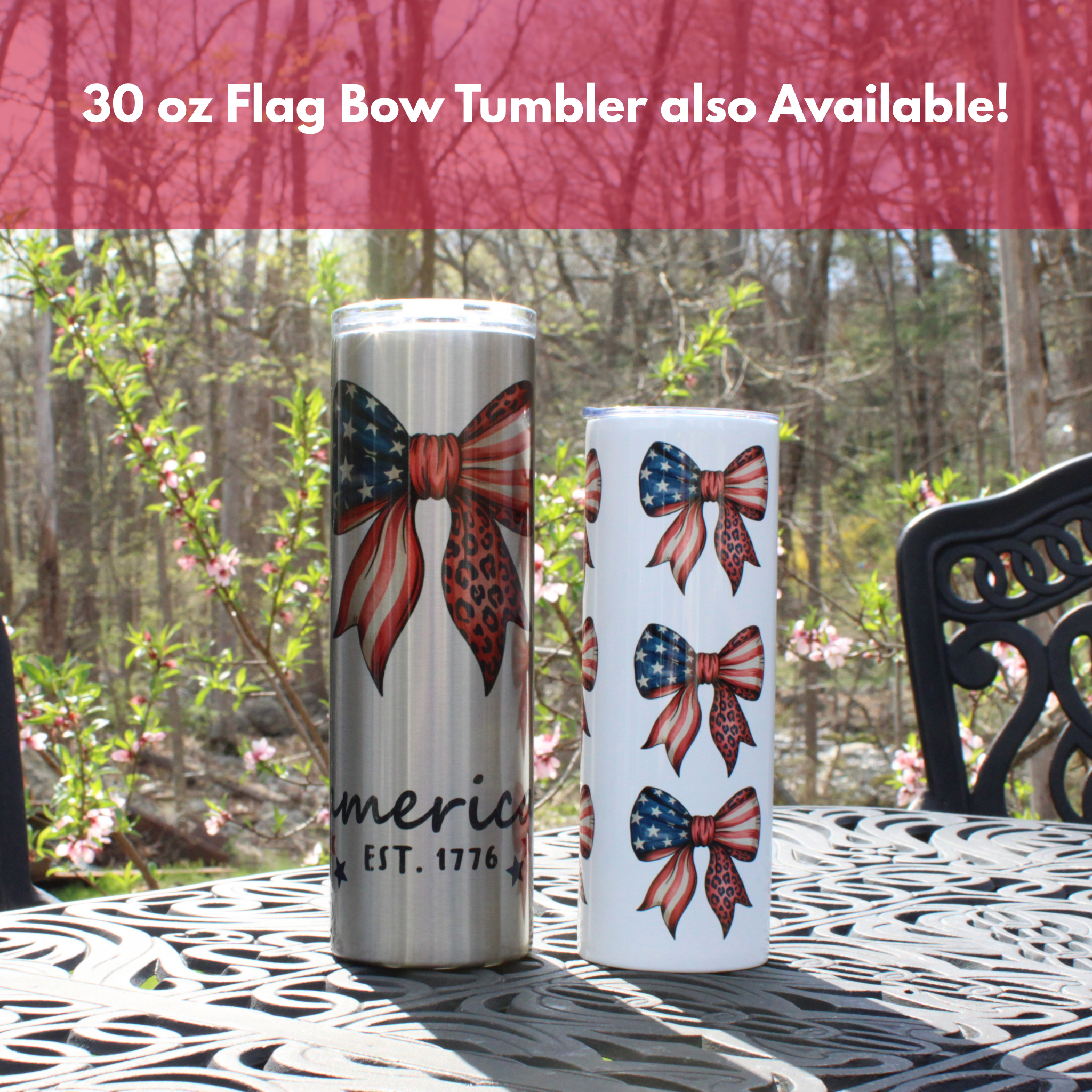 4th of July Flag Bow Summer Girl Fashion Patriotic Tumbler