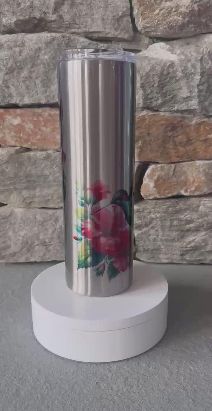 Watercolor Hummingbird 30 oz Stainless Steel Spring Tumbler, Mother's Day Gift, Nature Lovers, Hummingbird and Flower