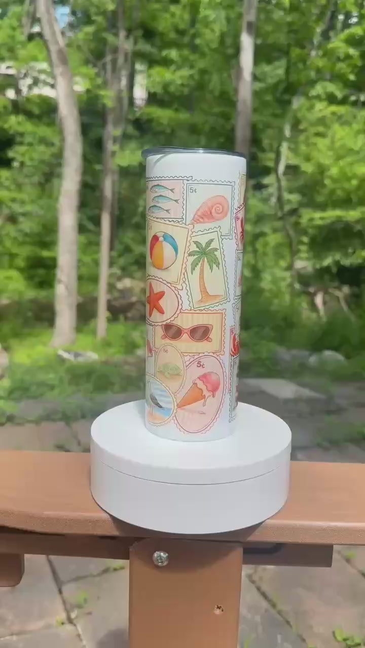 Vintage Stamps Beach Tumbler 20 oz